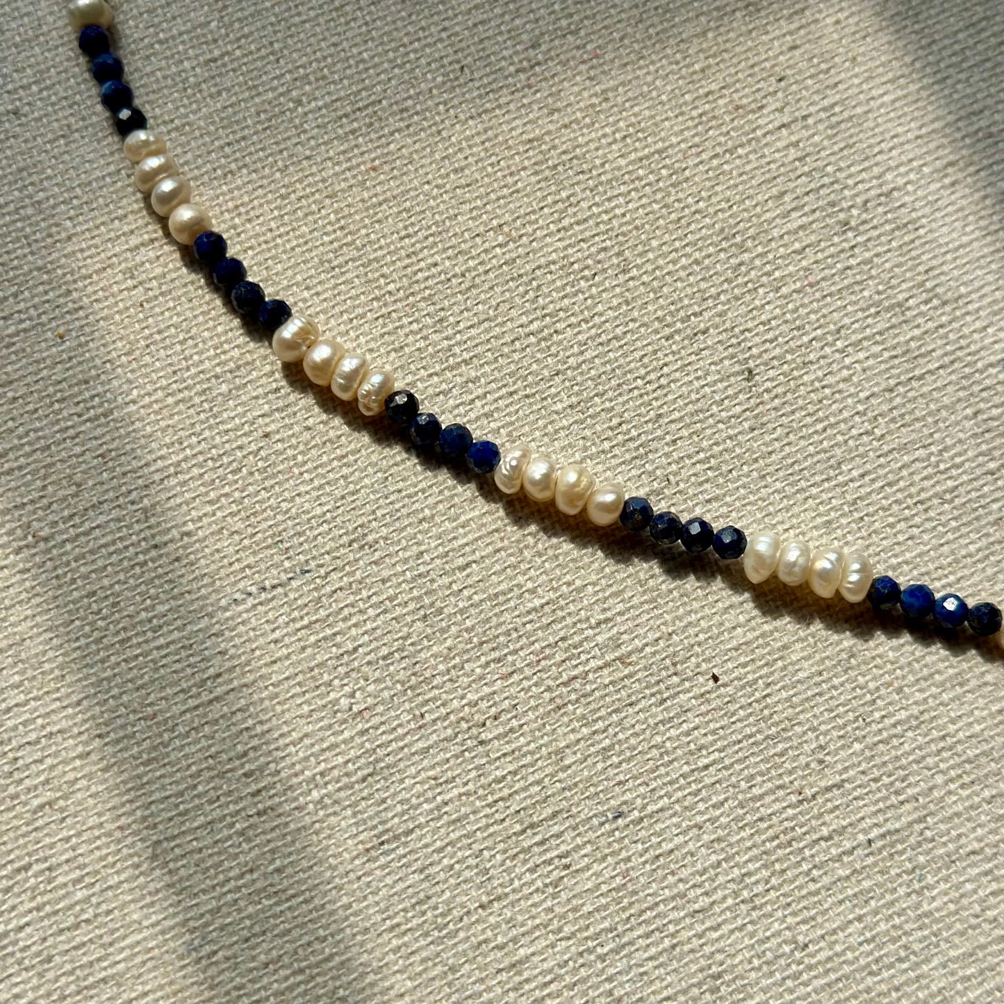 Lapis And Freshwater Pearls Beaded Bracelet