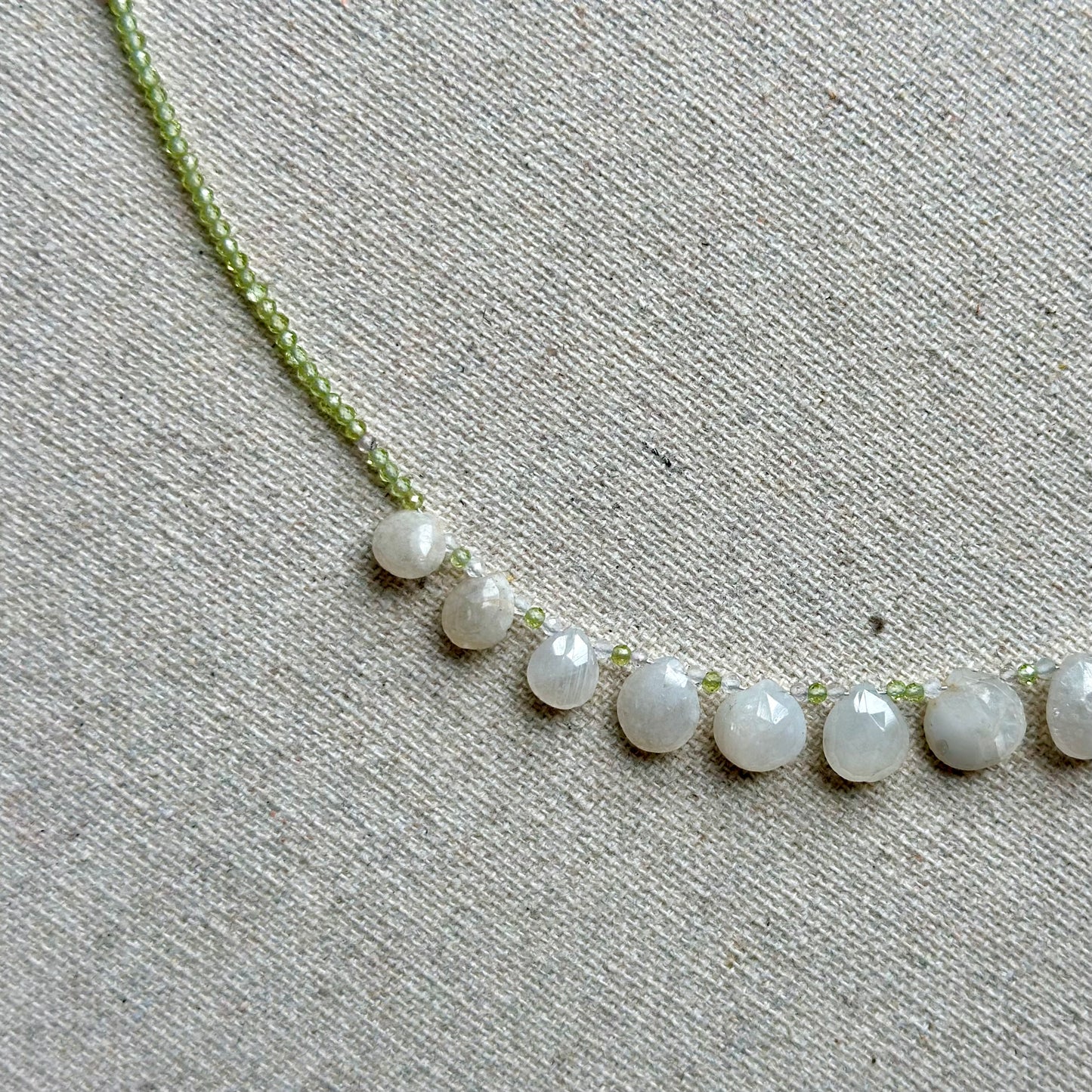 Moonstone Drop And Prehnite Beaded Necklace