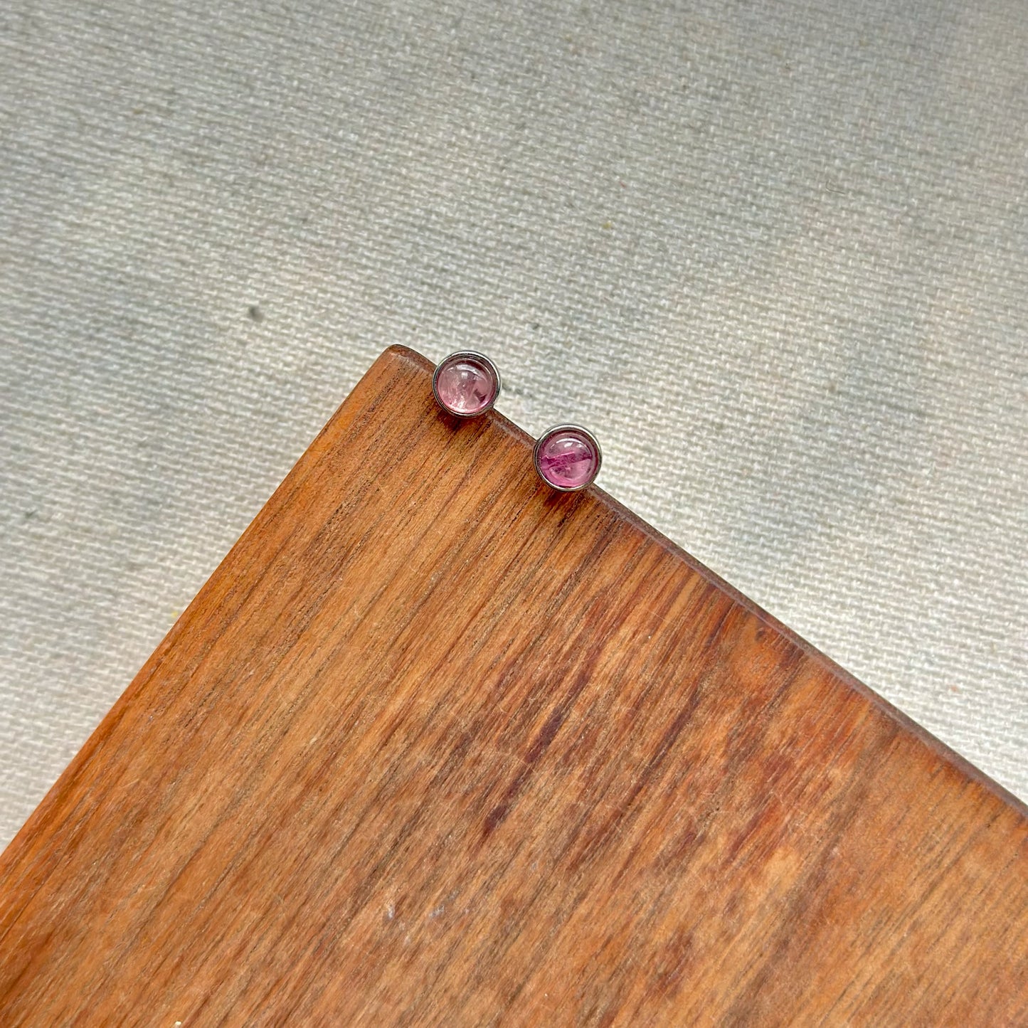 Pink Tourmaline October Birthstone Sterling Silver Ear Stud