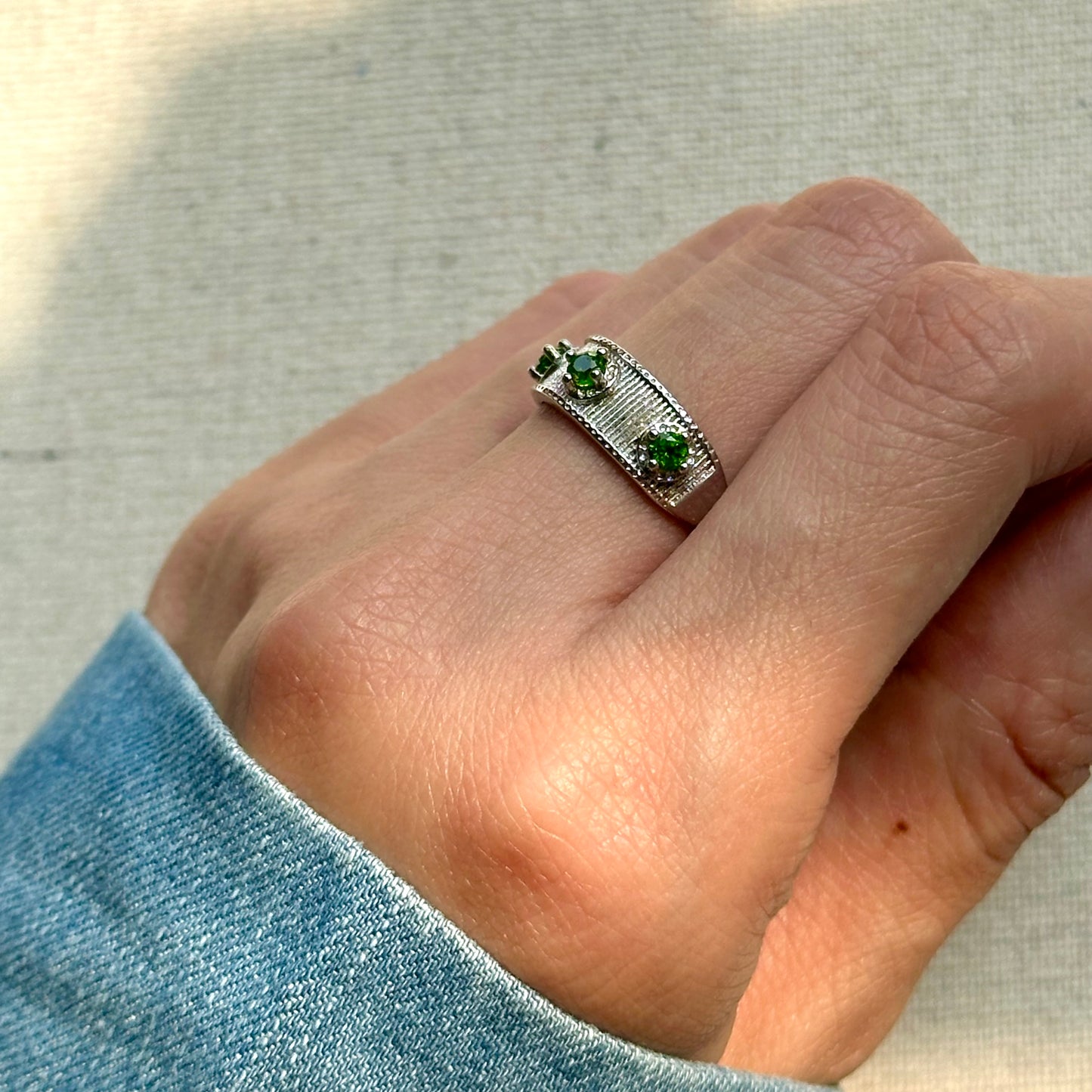 Diopside Adjustable Sterling Silver Ring