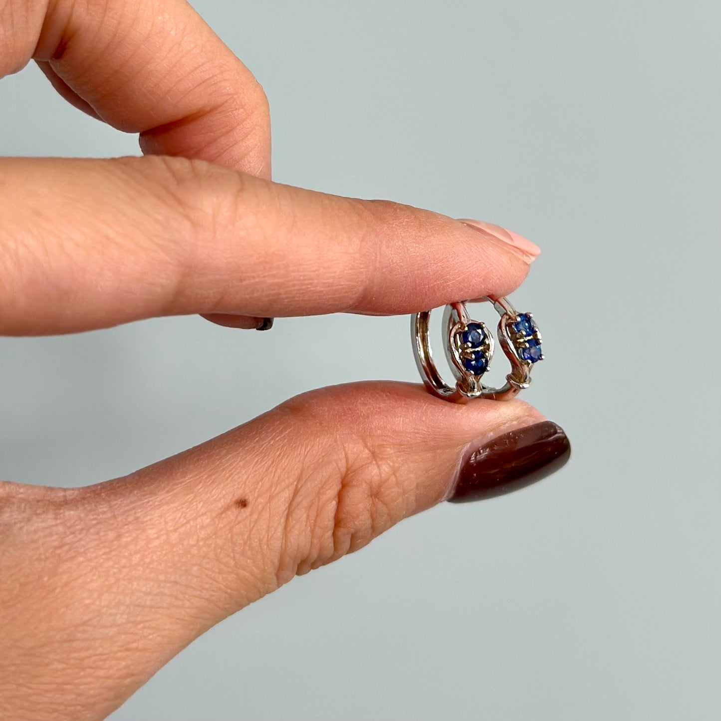 Blue Sapphire Sterling Silver Ear Hoop