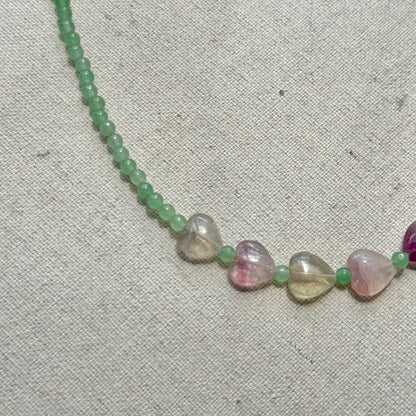 Green Agate And Fluorite Heart Beaded Necklace