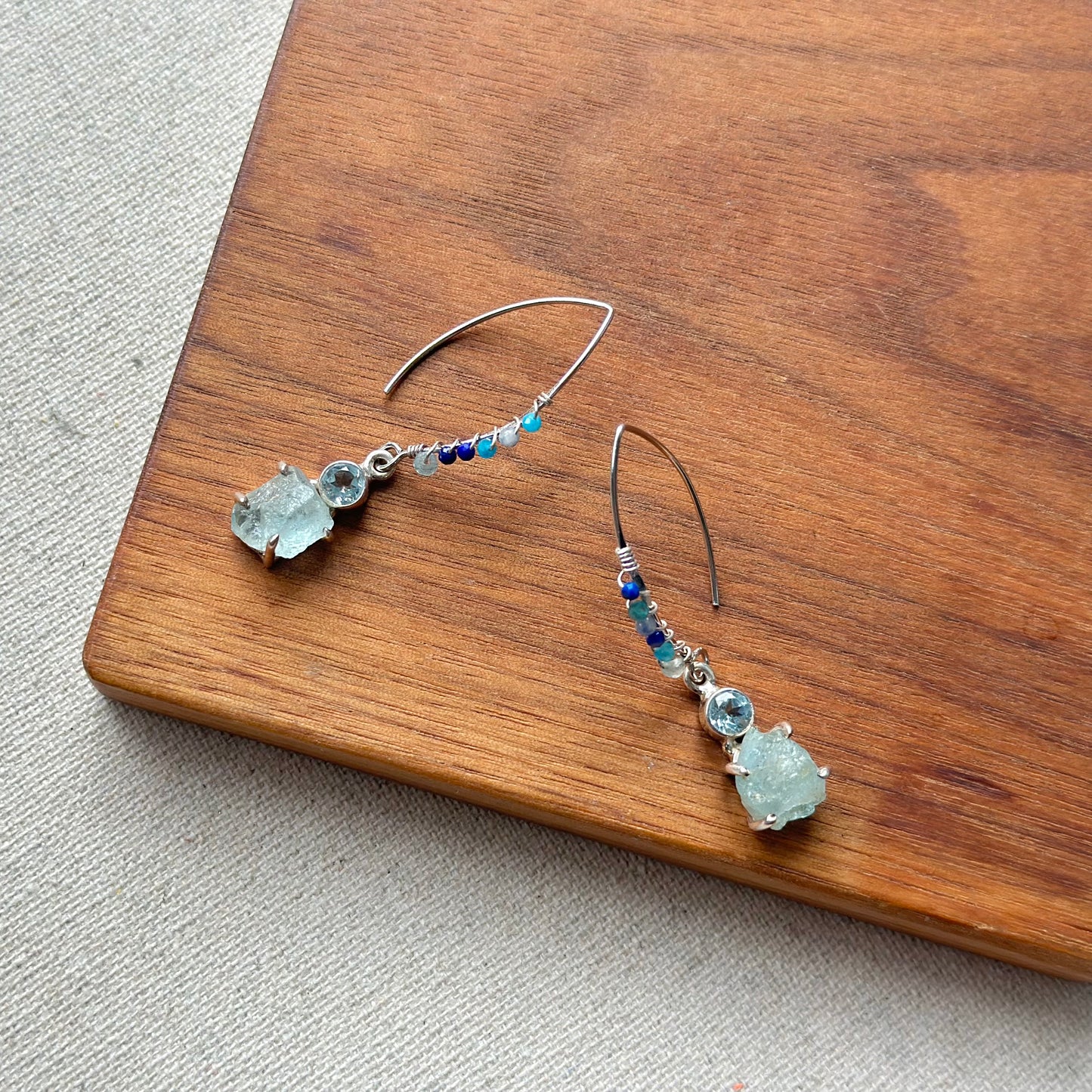 Topaz And Aquamarine Raw Stone Sterling Silver Earring