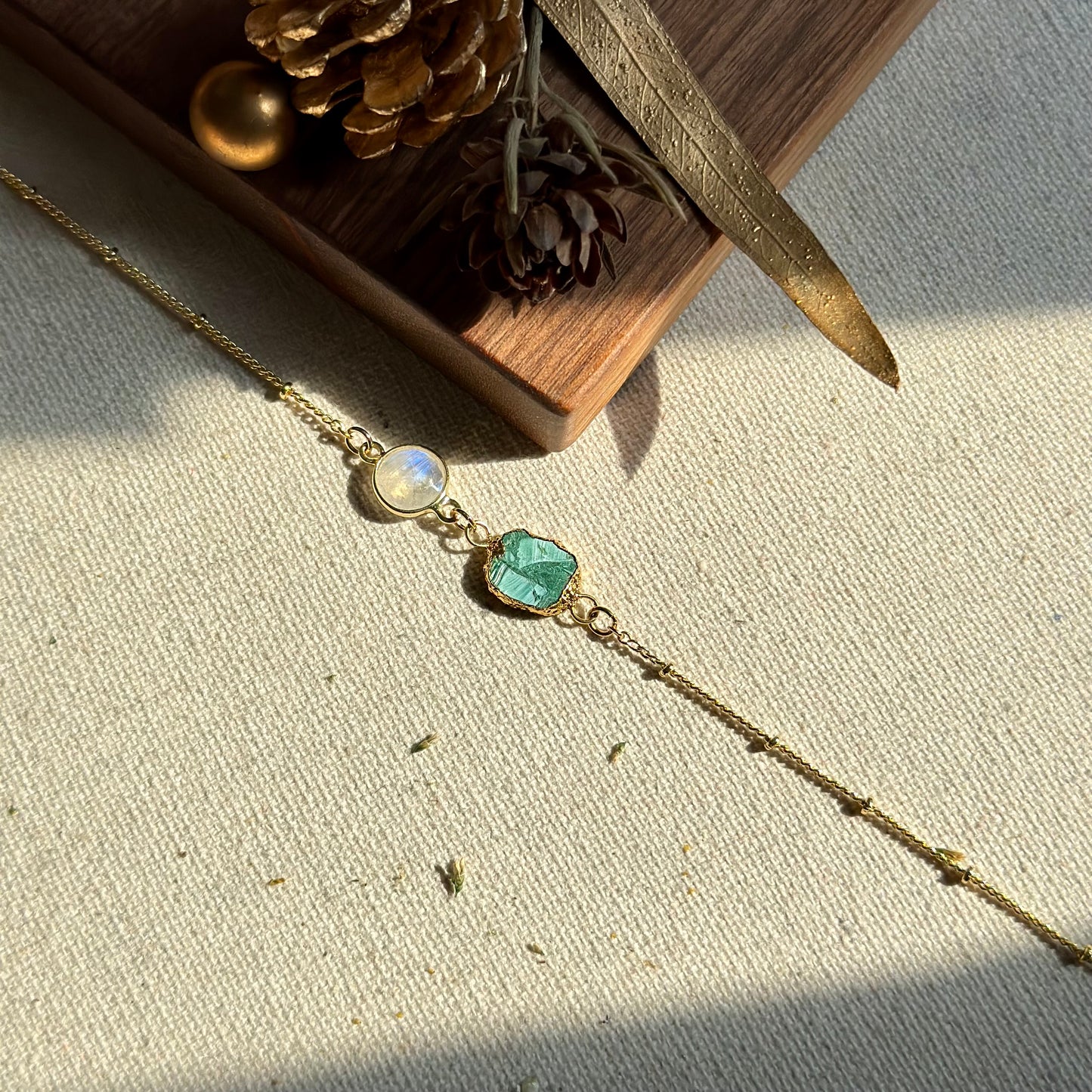 Malachite And Moonstone Dotty Chain Gold-plated Necklace