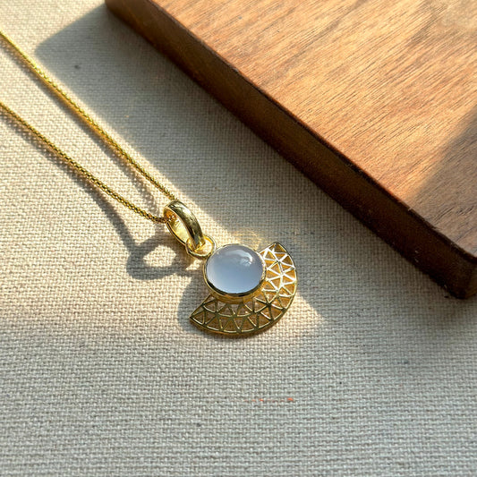 Blue Chalcedony Robe Chain Long Gold-plated Necklace