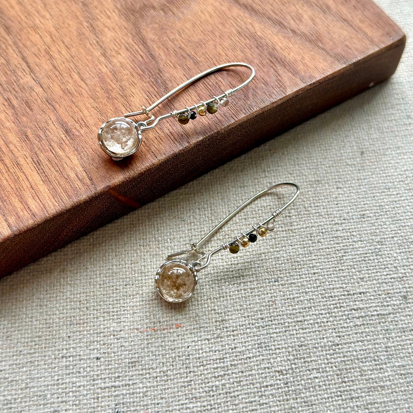 Phantom Quartz And Smoky Quartz Wire Wrapping Sterling Silver Earring