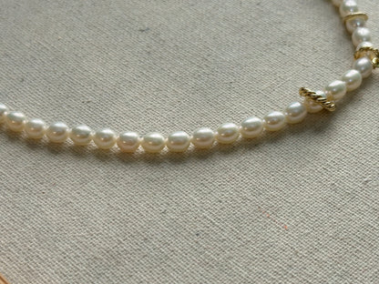 Freshwater Pearl Oval Shape Beaded And Sunstone Necklace