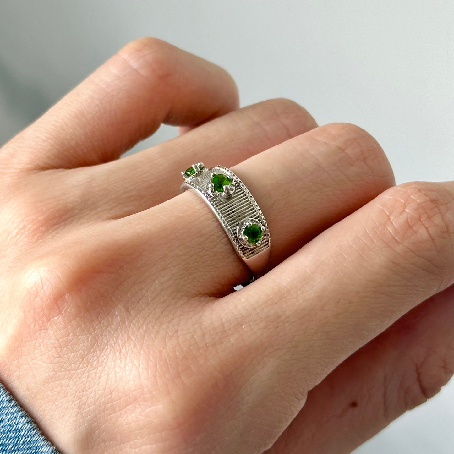 Diopside Adjustable Sterling Silver Ring