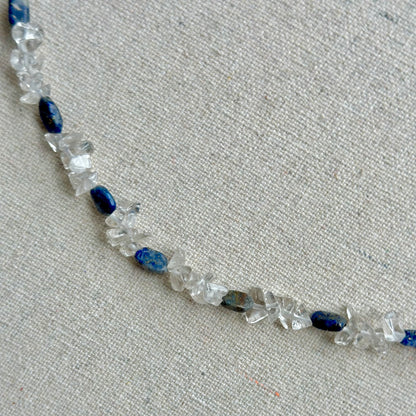 Clear Quartz And Lapis Beaded Necklace