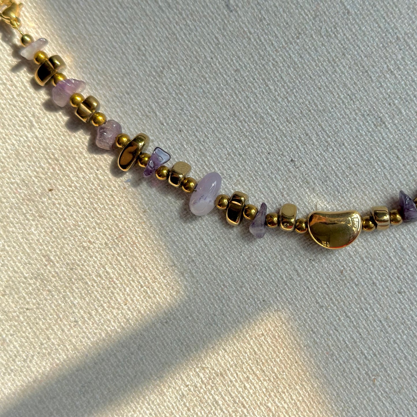 Amethyst And Gold-plated Beaded Bracelet