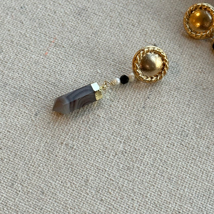 Botswana Agate And Spinel Gold-plated Ear Stud