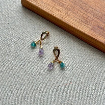 Amethyst And Apatite Raw Stone Gold-plated Earring