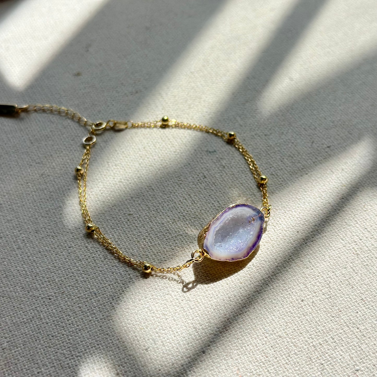 Agate Raw Stone Adjustable Gold-plated Sterling Silver Bracelet