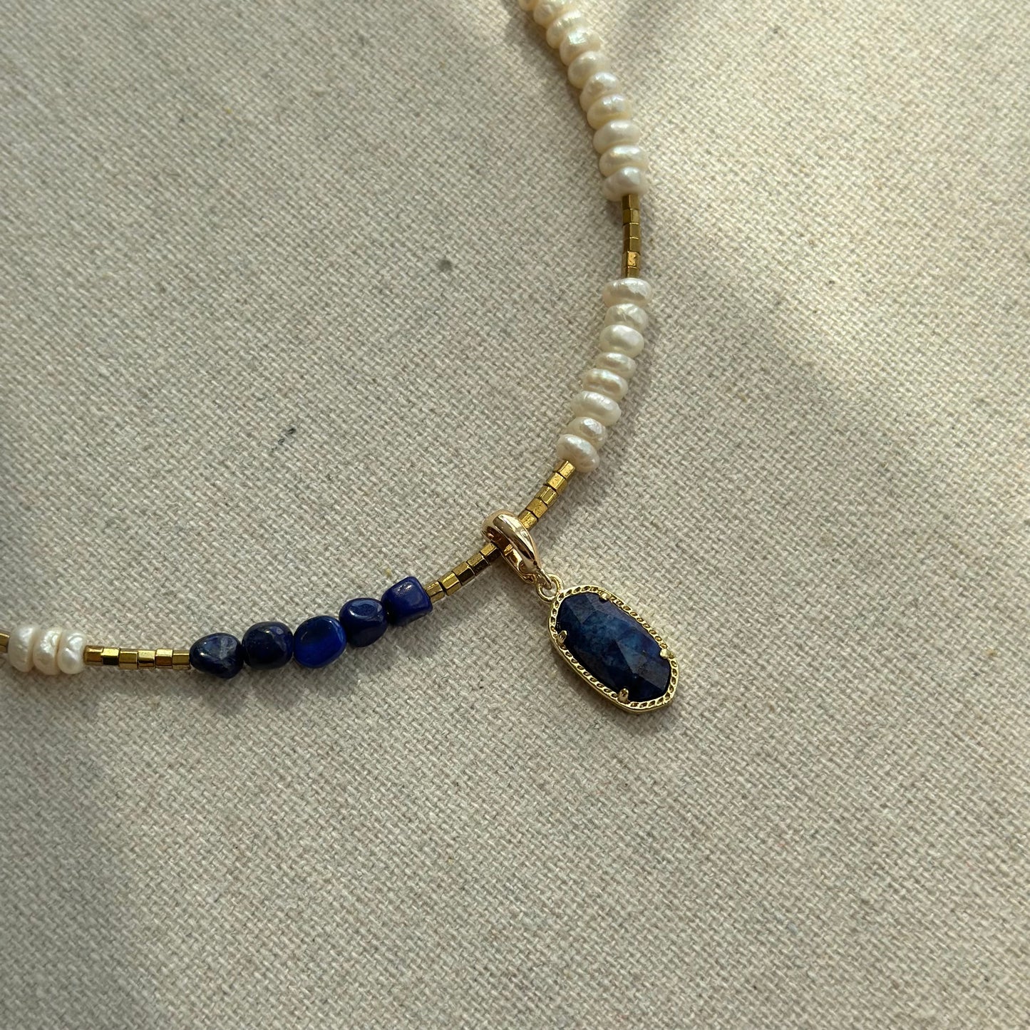 Lapis Pendant And Freshwater Pearl Mixed Lapis Beaded Two-way Necklace