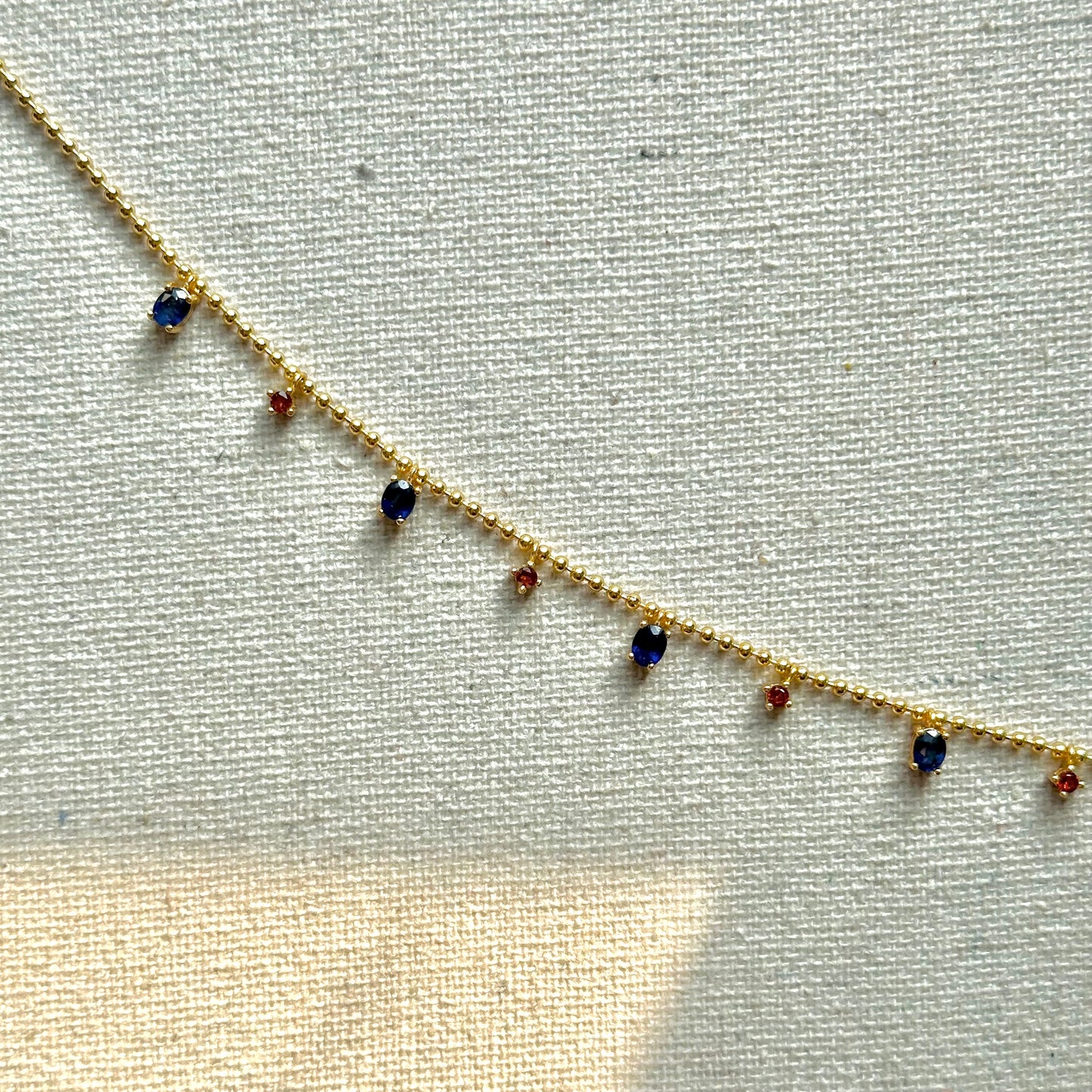 Sapphire And Garnet Dangling Gold-plated Sterling Silver Necklace