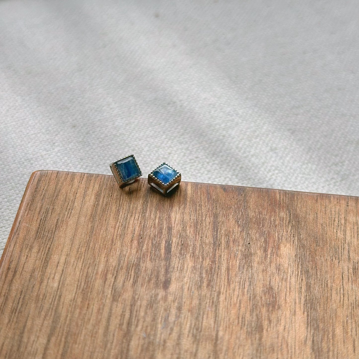 Kyanite Cabochon Sqaure Shaped Sterling Silver Ear Stud