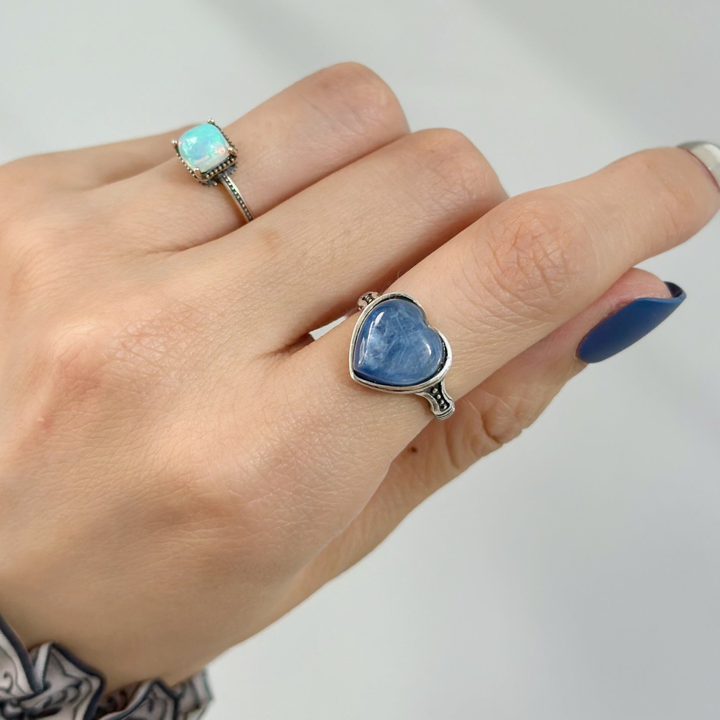 Kyanite Heart Vintage-Inspired Adjustable Sterling Silver Ring