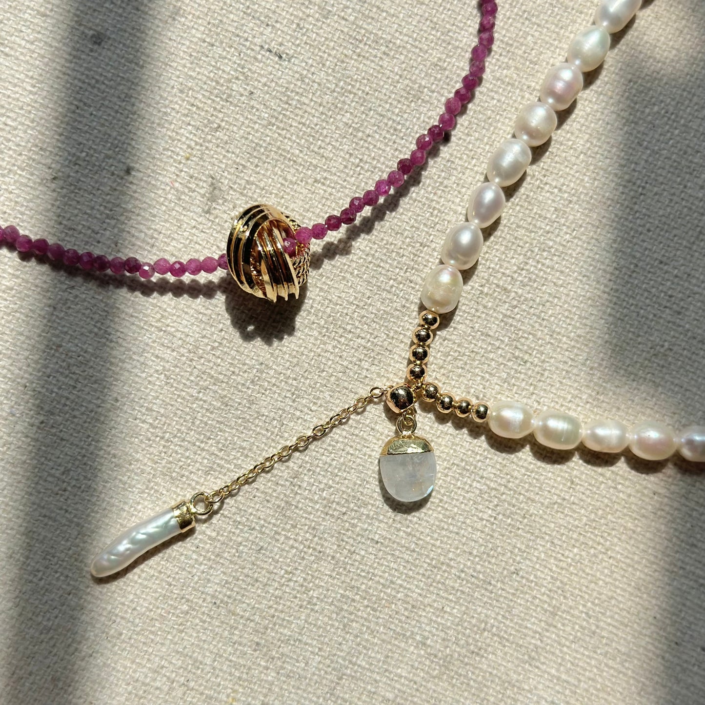 Moonstone With Freshwater Pearl And Gold-plated Beaded Choker Necklace