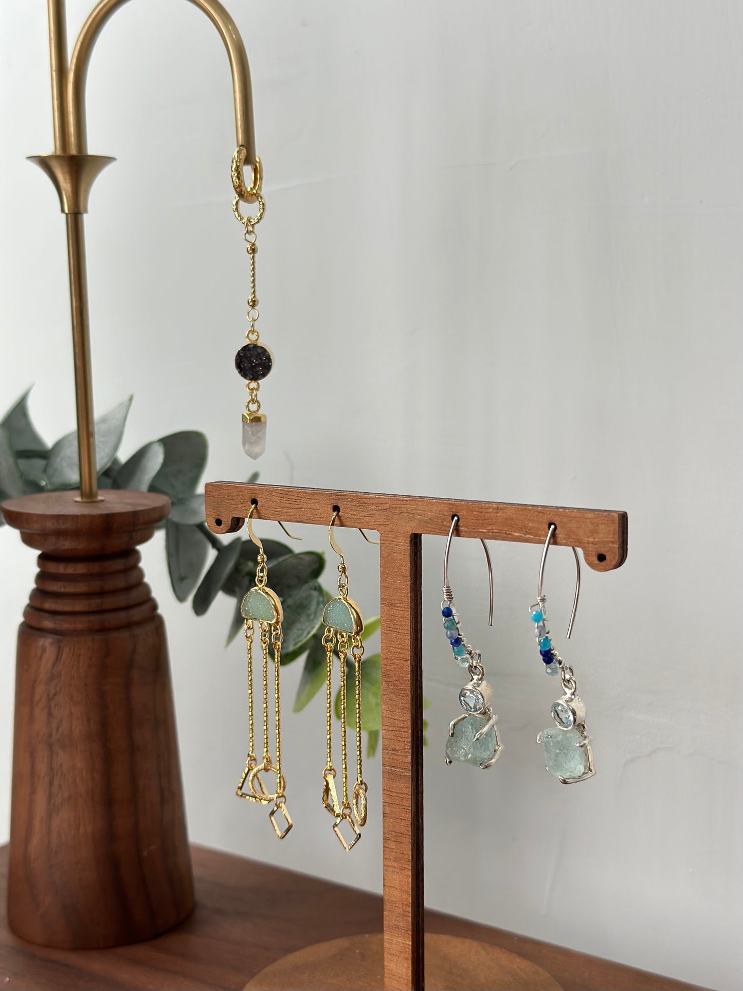 Druzy Geometric Mix Dangling Gold-plated Earring