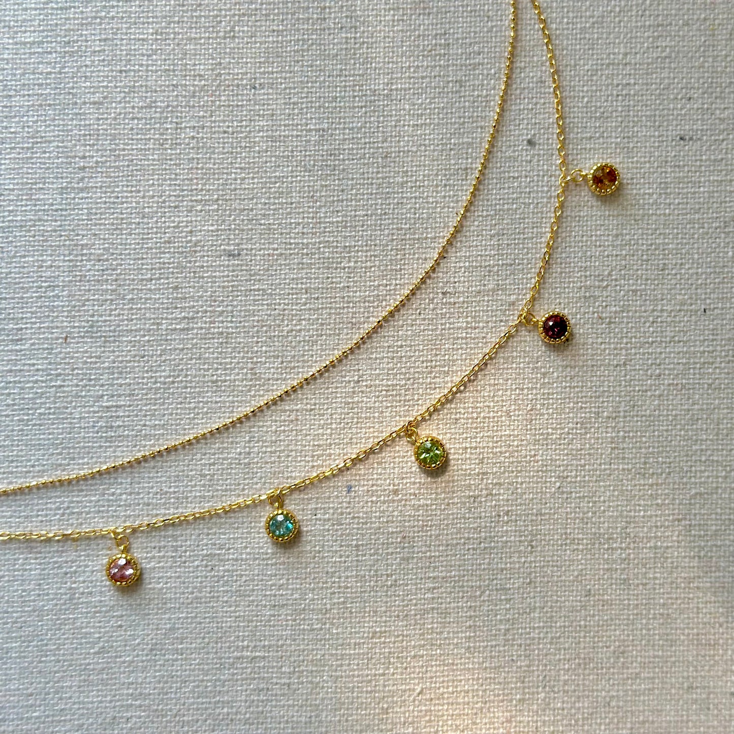 Mixed Tourmaline Dangling Double Layer Gold-plated Necklace