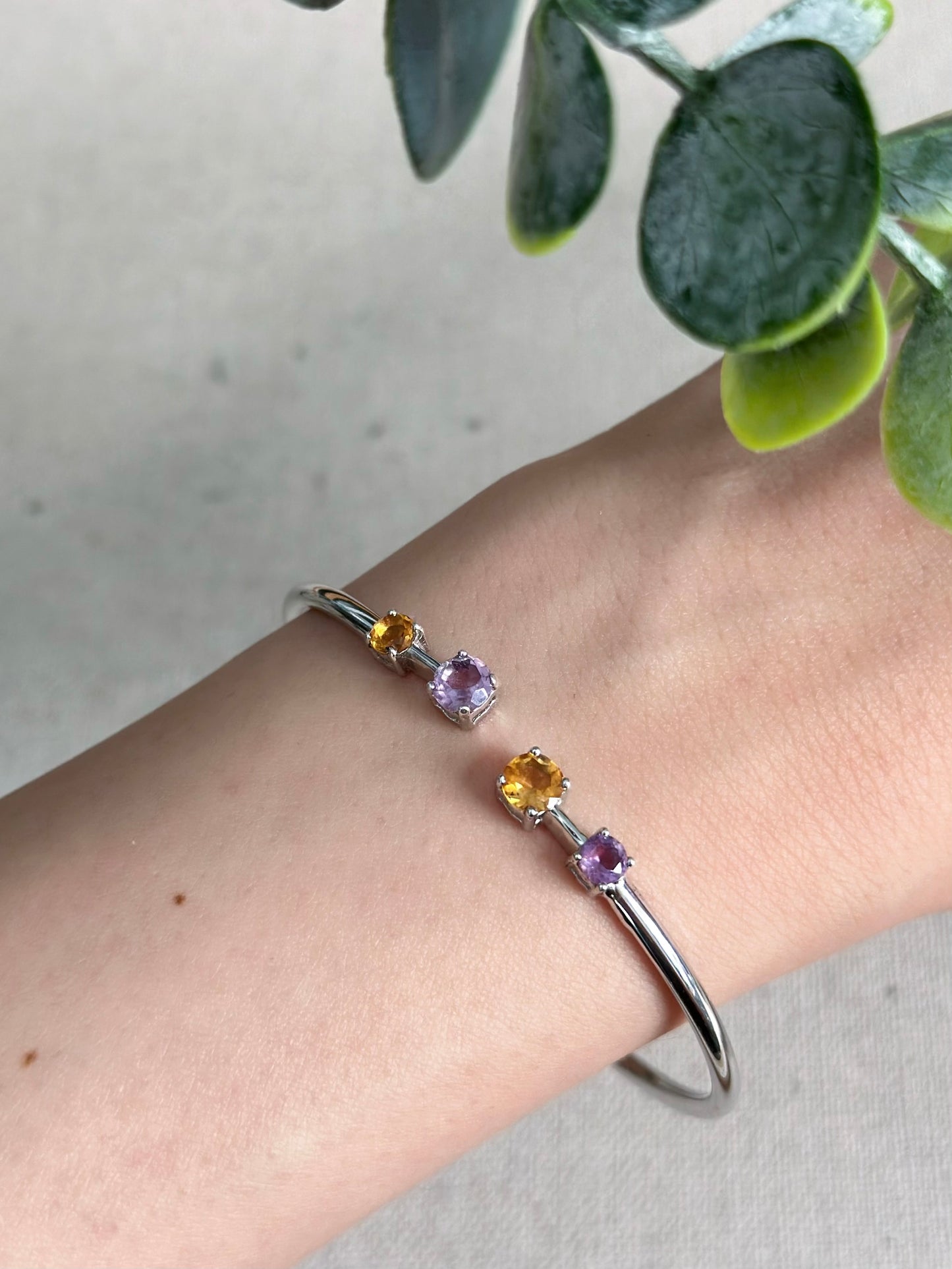 Citrine And Amethyst Sterling Silver Bangle