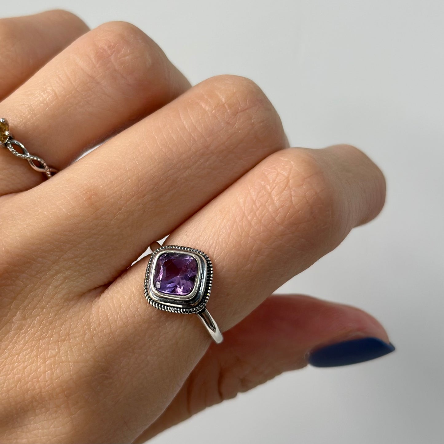 Amethyst Square Adjustable Sterling Silver Ring