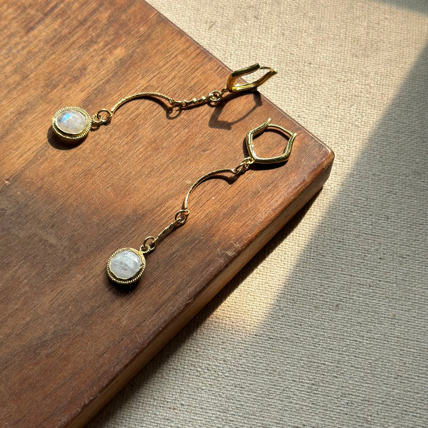 Moonstone And Curved Line Gold-plated Ear Hoop