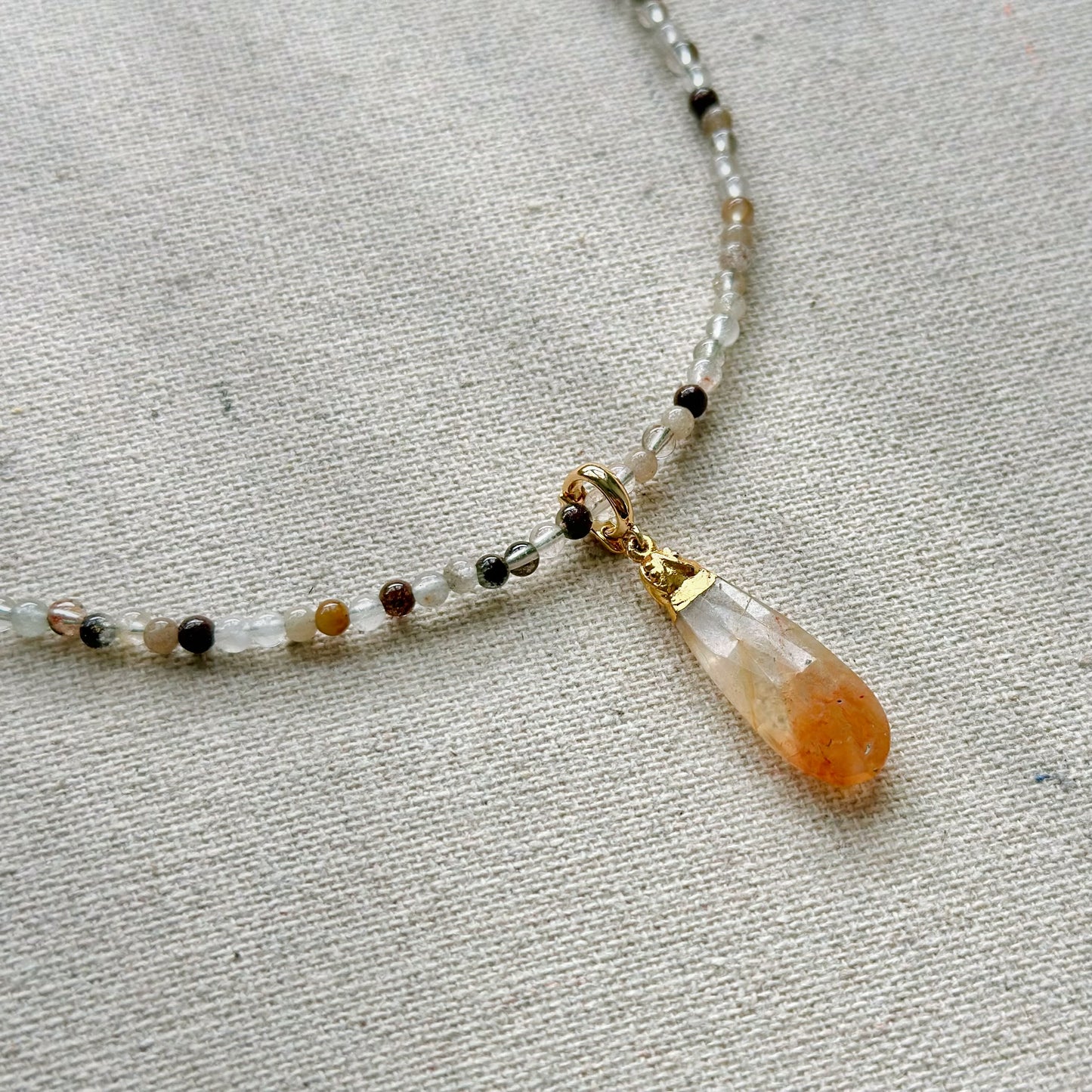 Two-way Phantom Quartz Pendant And Phantom Beaded Necklace