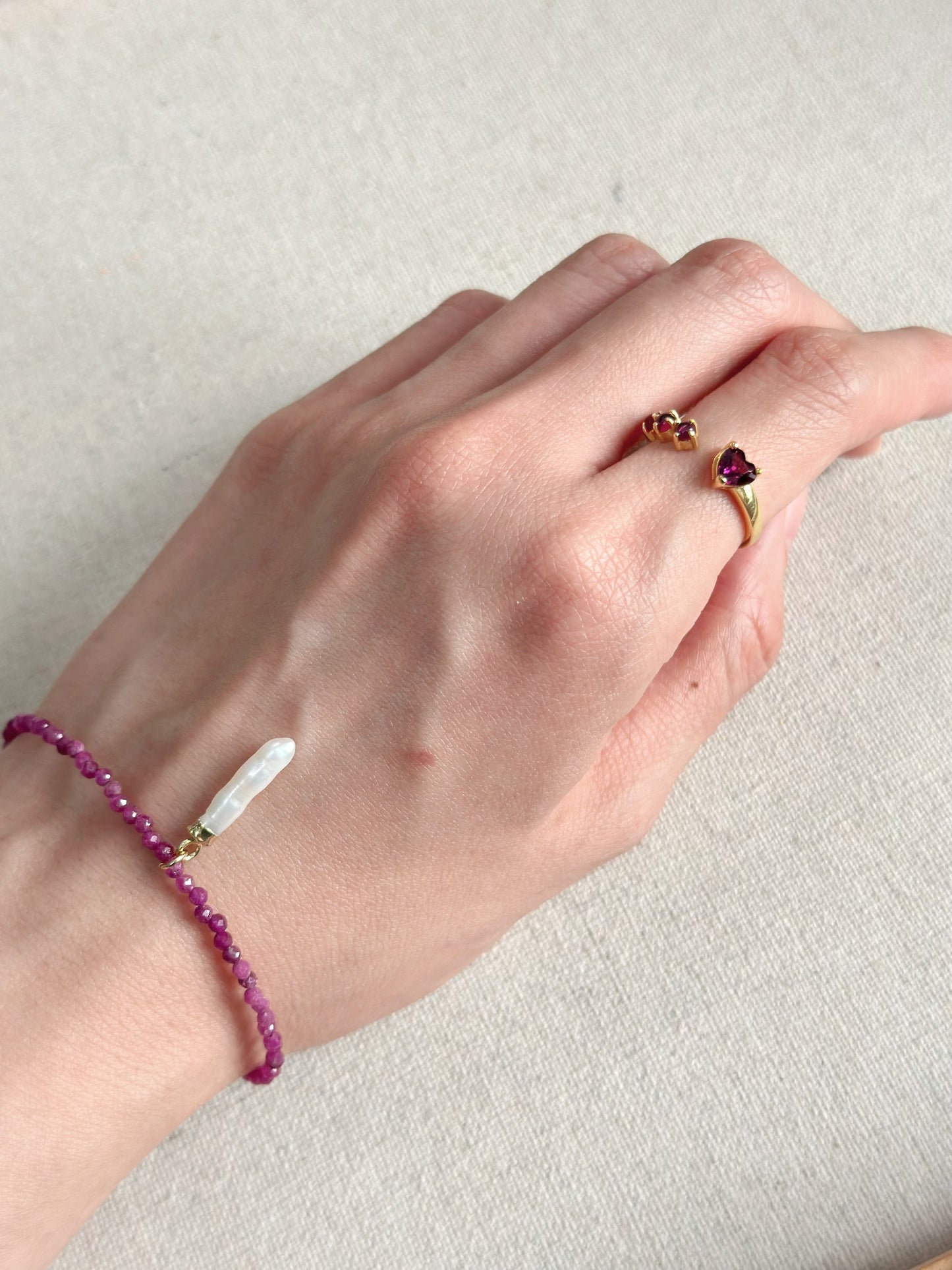 Ruby Beaded And Freshwater Pearl  Bracelet