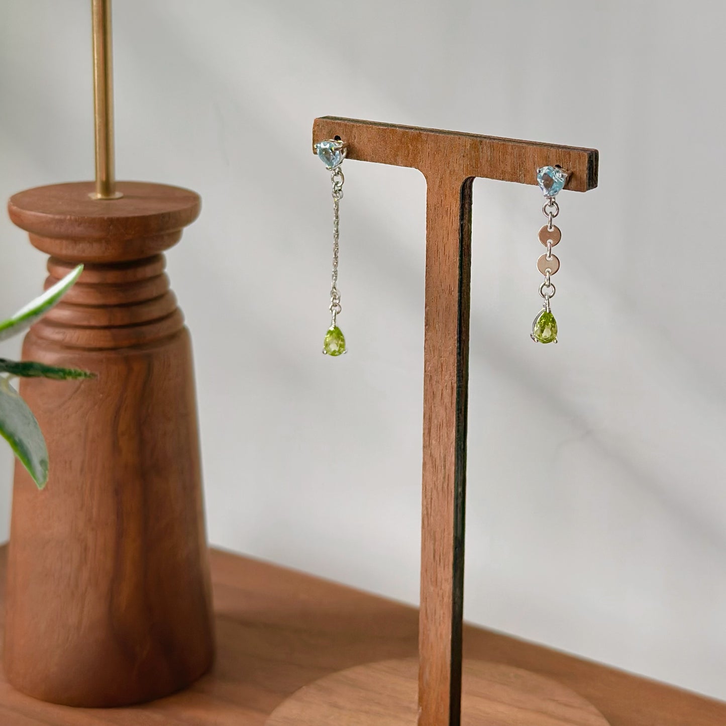 Topaz Heart And Peridot Asymmetric Sterling Silver Earring