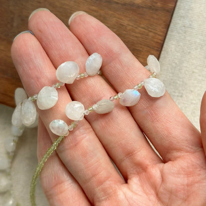 Moonstone Drop And Prehnite Beaded Necklace