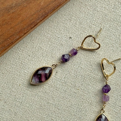 Fluorite And Amethyst Gold-plated Earring