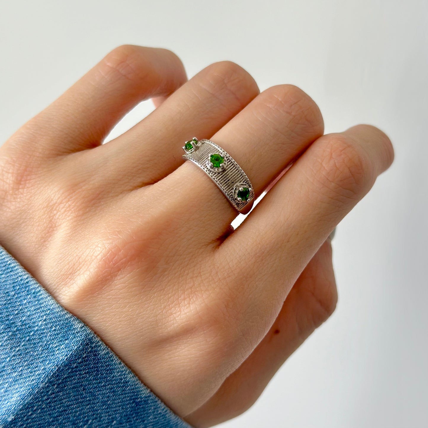 Diopside Adjustable Sterling Silver Ring