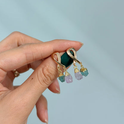 Amethyst And Apatite Raw Stone Gold-plated Earring