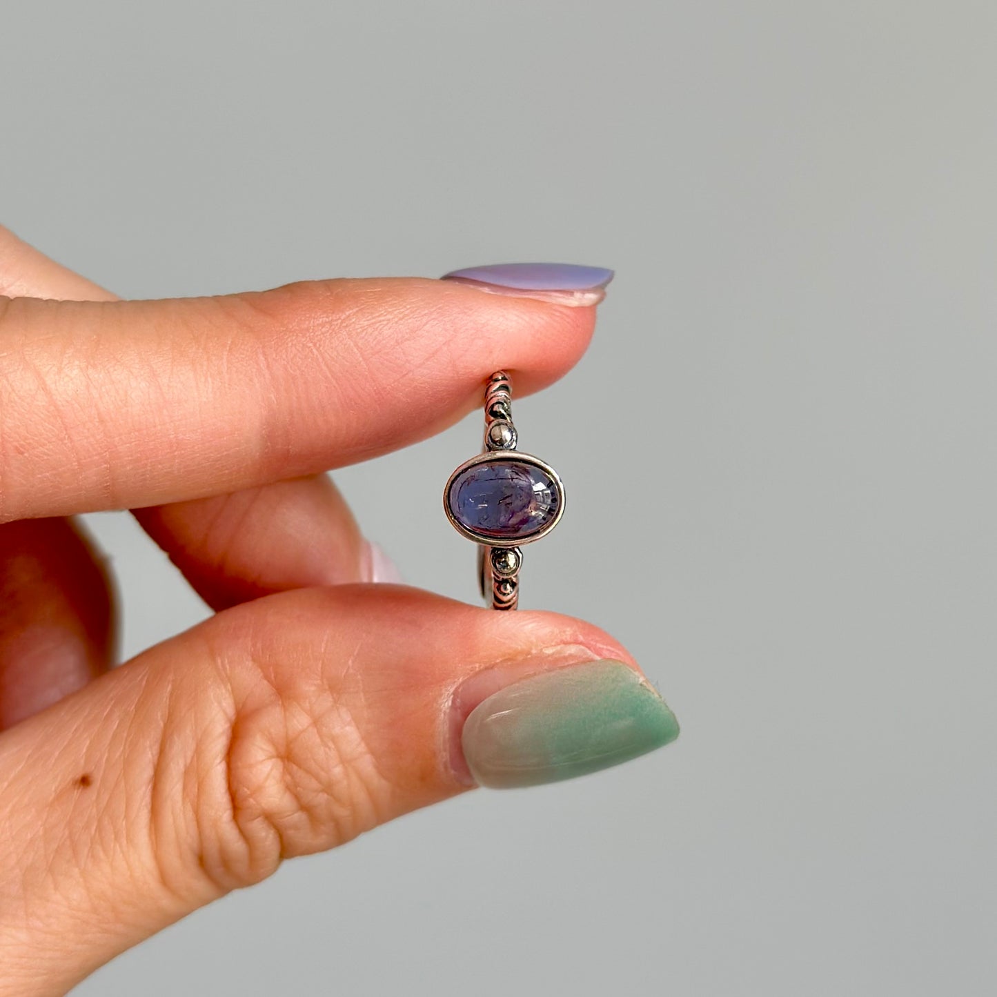 Iolite Cabochon Adjustable Sterling Silver Ring