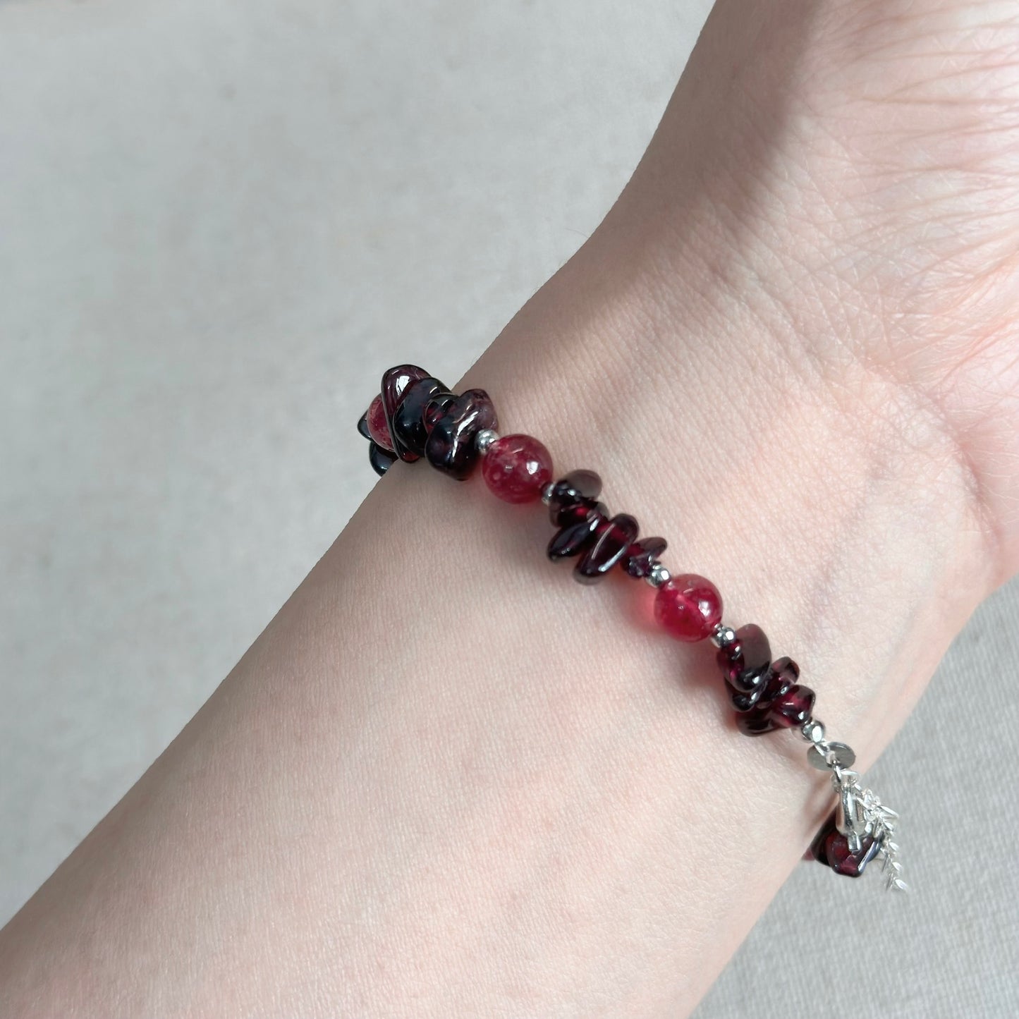 Garnet With Strawberry Quartz And Baroque Pearl Beaded Bracelet