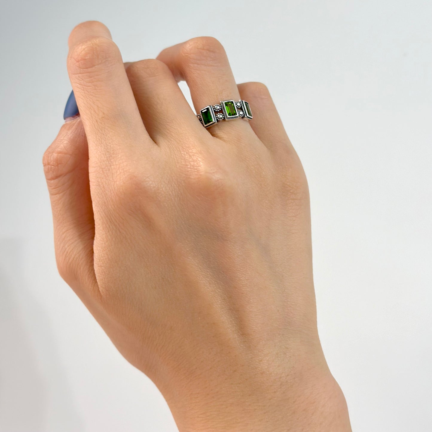 Diopside Eternity Adjustable Sterling Silver Ring