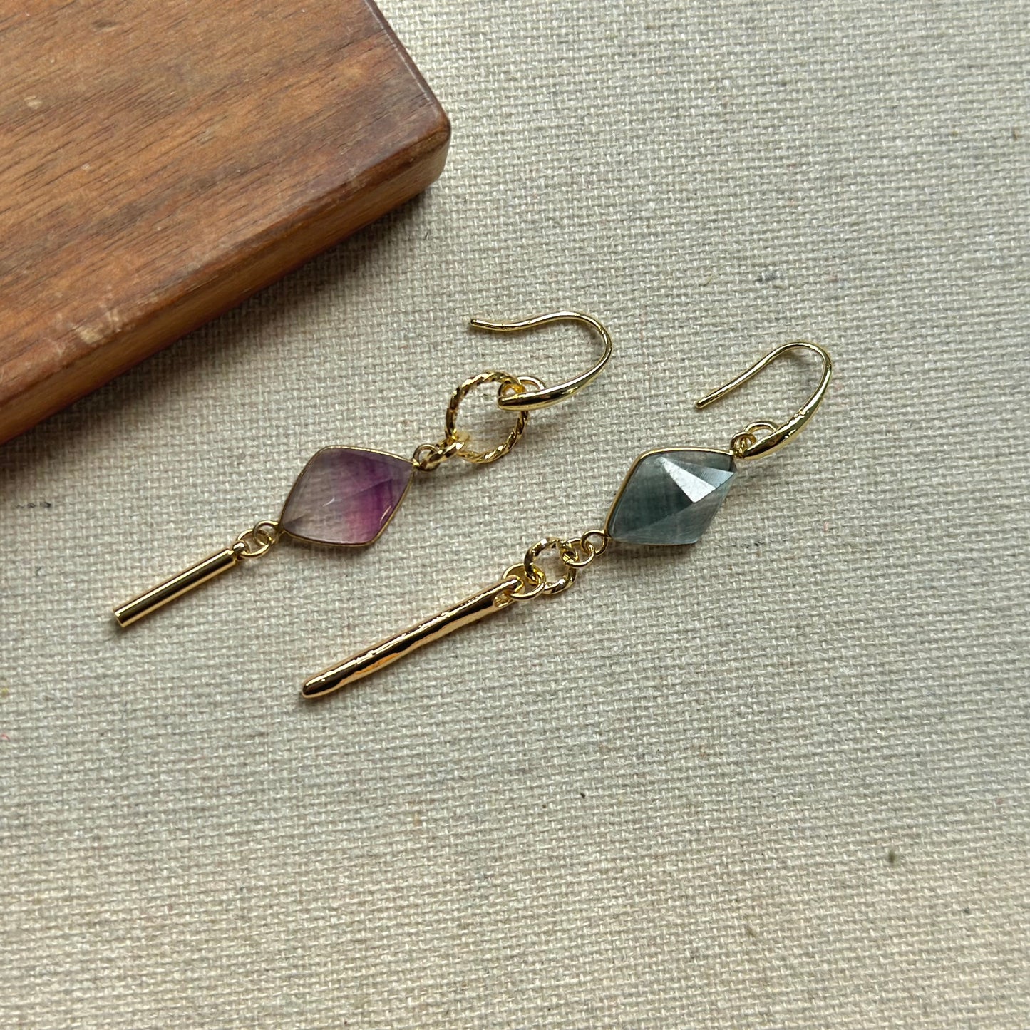 Fluorite Dangling Gold-plated Earring