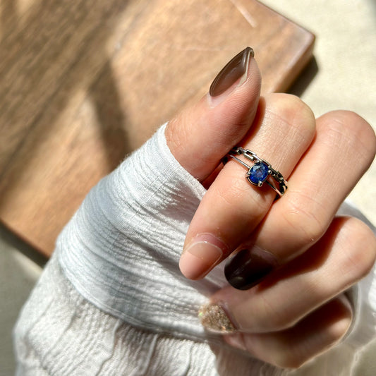 Sapphire Double Band Adjustable Sterling Silver Ring