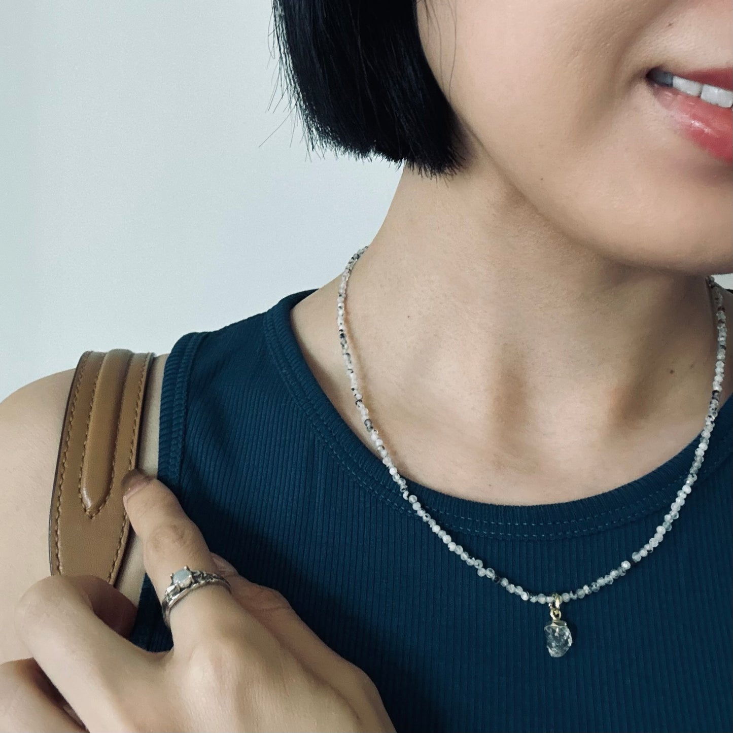 Moonstone Beaded And Herkimer Diamond Necklace