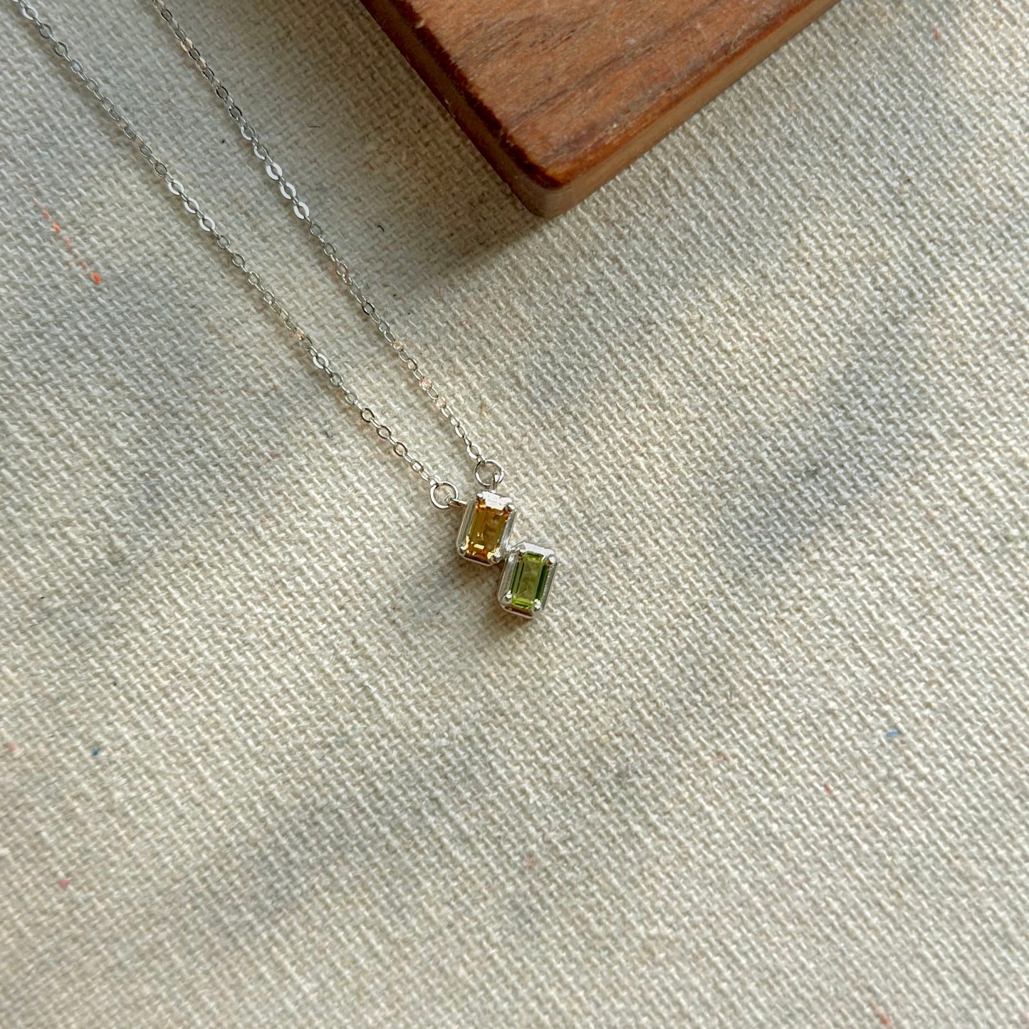 Peridot And Citrine Asymmetric Sterling Silver Necklace