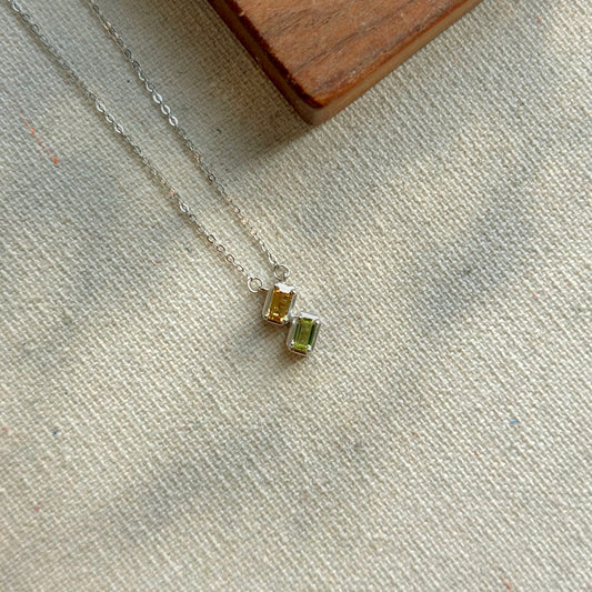 Peridot And Citrine Asymmetric Sterling Silver Necklace