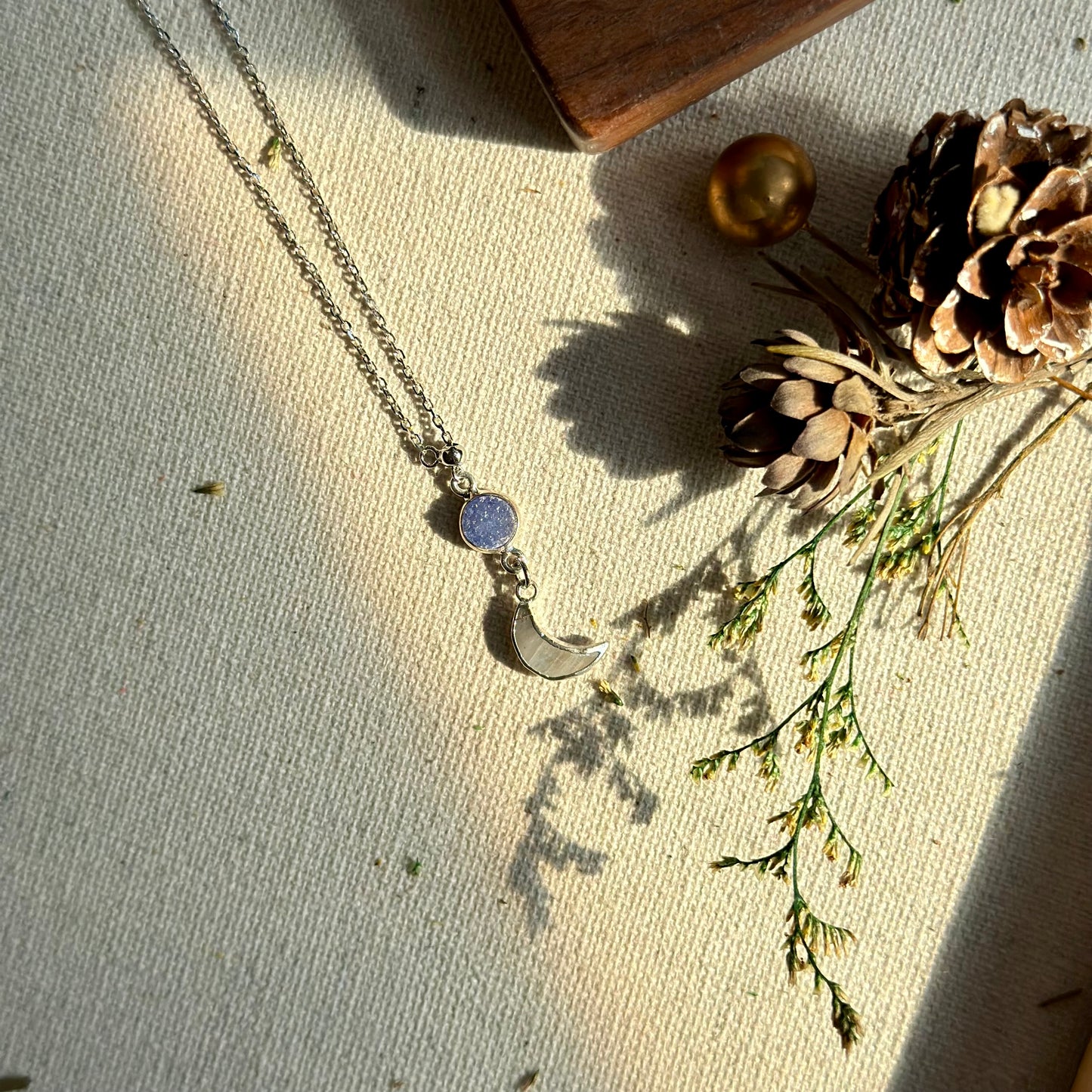 Moonstone And Blue Druzy Two-way Sterling Silver Necklace