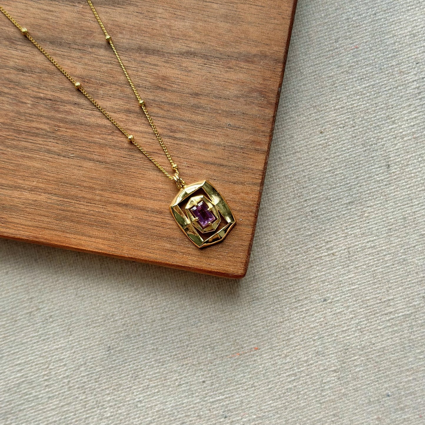 Rectangle Amethyst Dotty Chain Gold-plated Necklace