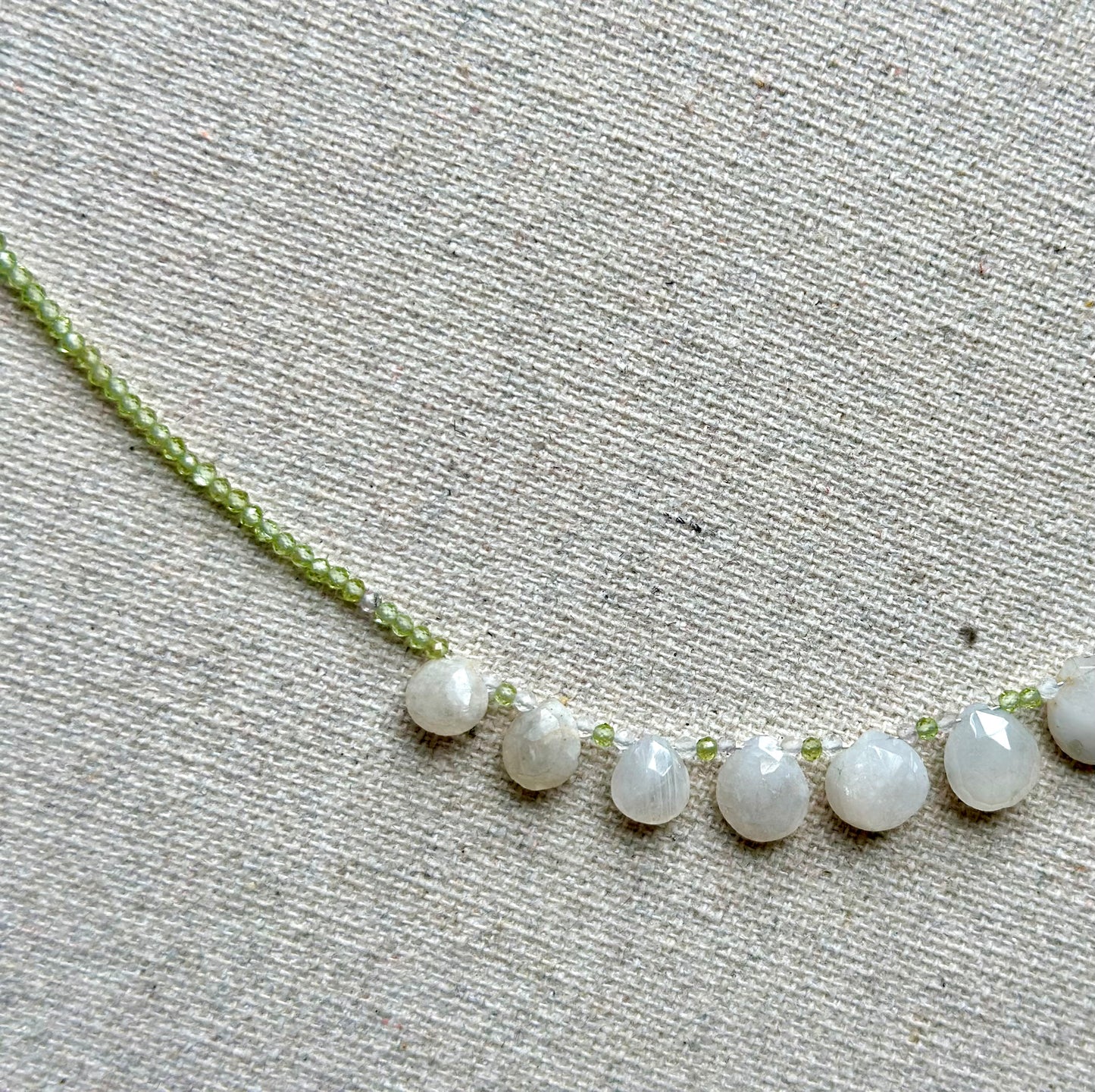 Moonstone Drop And Prehnite Beaded Necklace