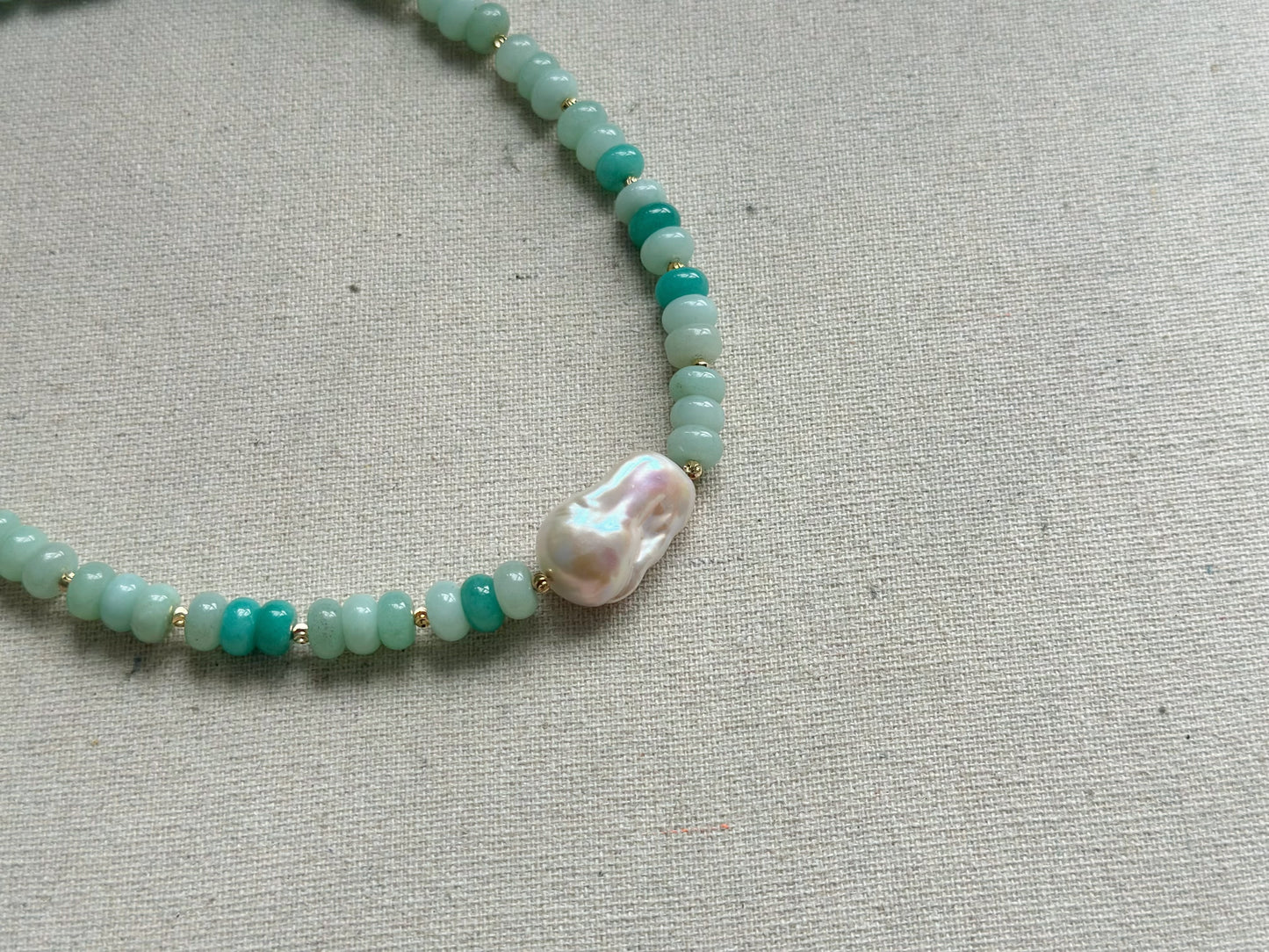 Amazonite And Baroque Freshwater Pearl Beaded Choker Necklace