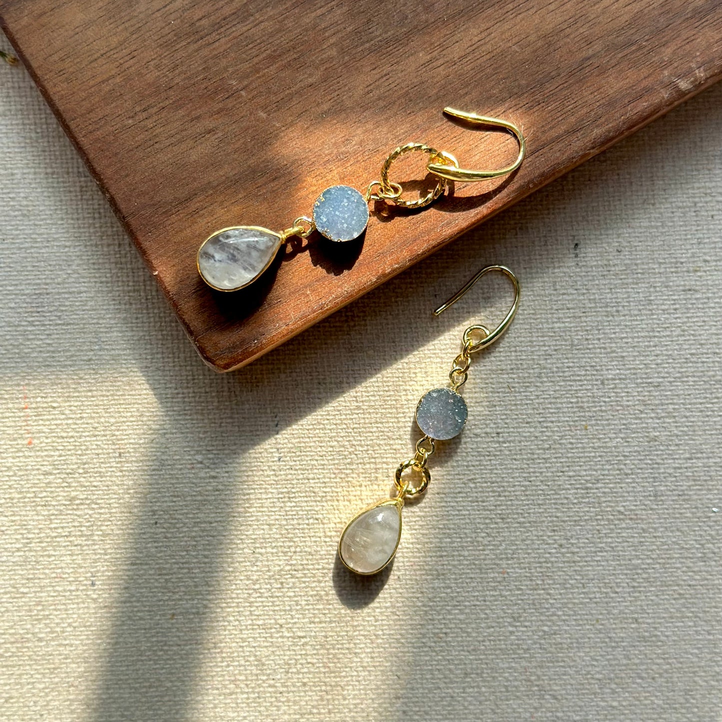 Moonstone And Blue Druzy Gold-plated Earring