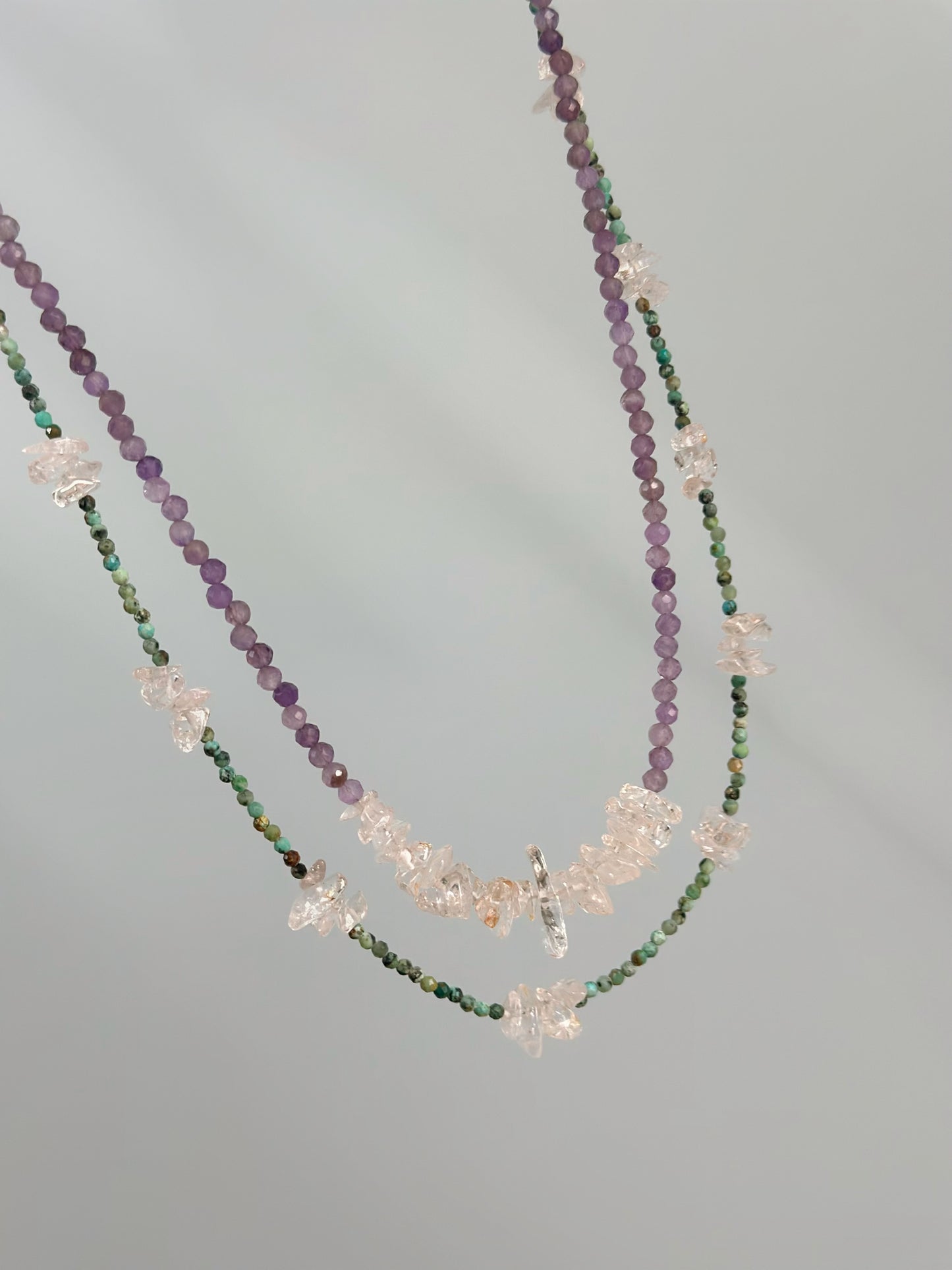 Amethyst And Clear Quartz Beaded Necklace