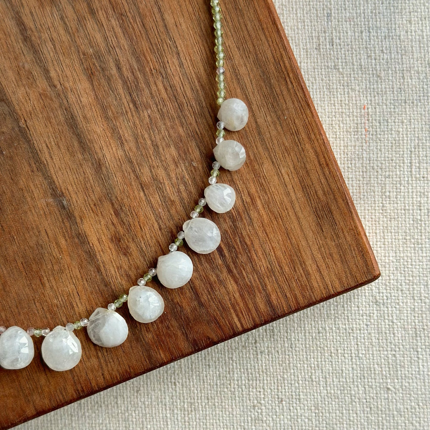 Moonstone Drop And Prehnite Beaded Necklace