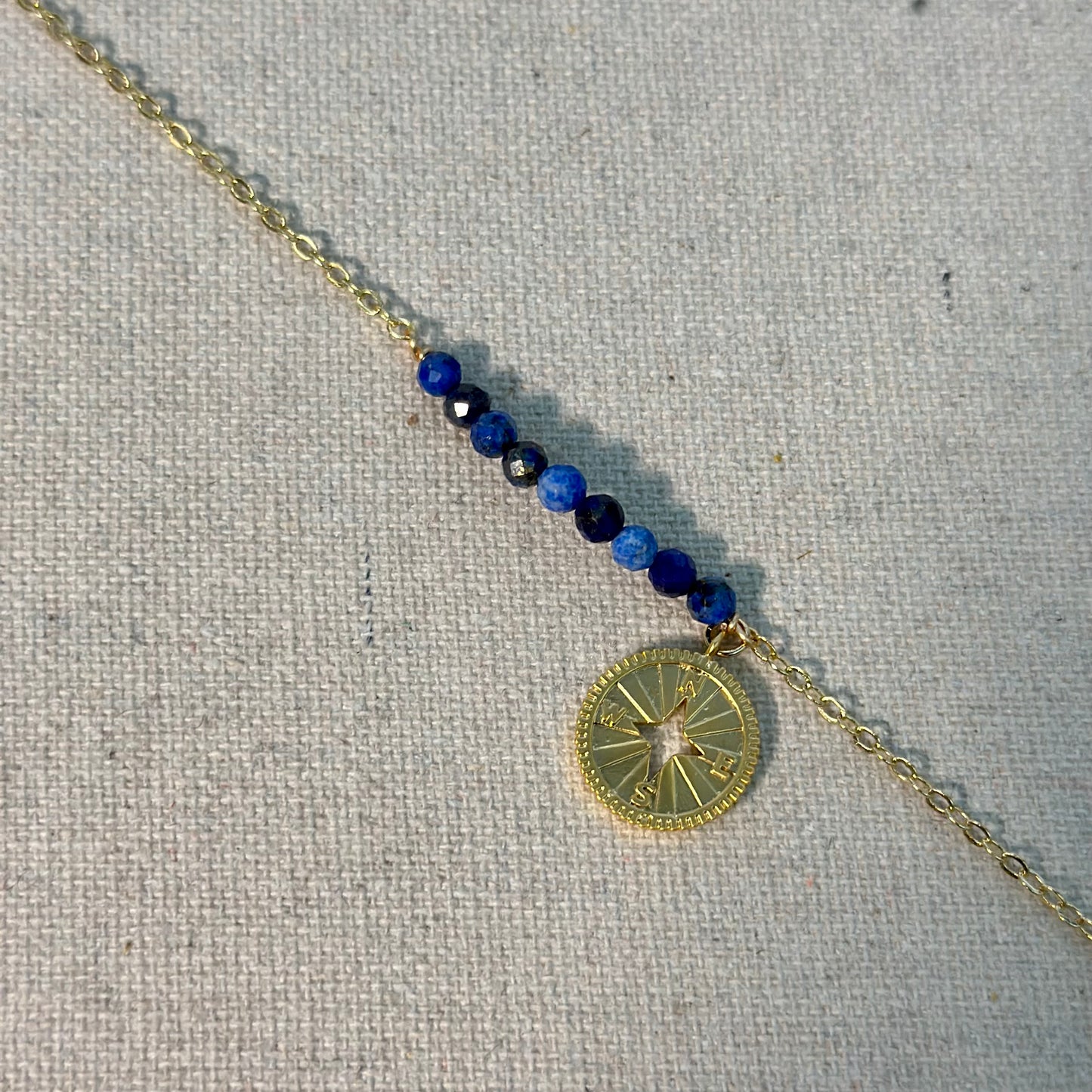 Lapis Beaded Adjustable Gold-plated Bracelet